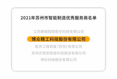 博眾精工榮獲2021年蘇州市智能制造優秀服務商，以卓越技術服務引領產業升級